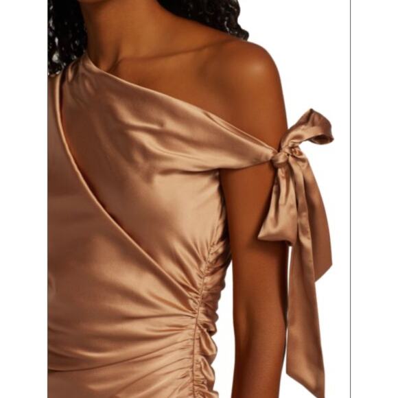 Cinq A Sept Thea Silk Cocktail Mini Dress 6 One Shoulder Neckline Puff Sleeve - Picture 3 of 13